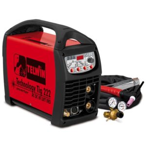 TELWIN Technology Tig 222 AC/DC HF/Lift VRD Pulse WIG-Schweissgerät mit Inverter-Technik 230V, Set. inkl. Schlauchpaket, Massekabel, Druckminderer und Adapter