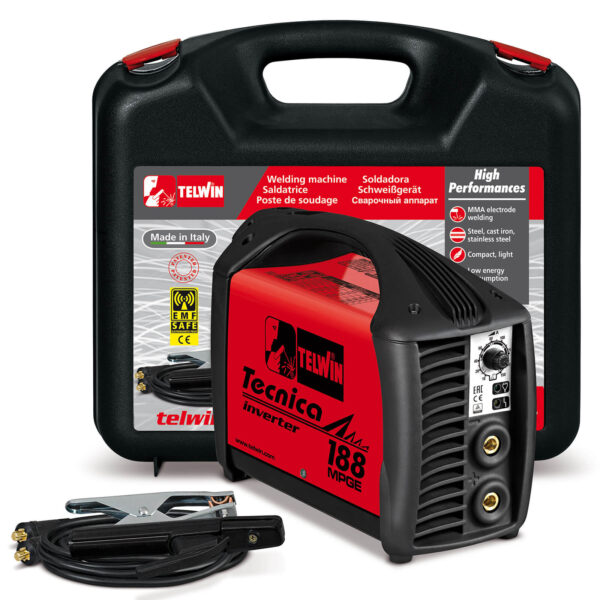 Telwin Tecnica 188 MPGE MMA / WIG Schweißgerät Elektrodenschweißgerät für Generatorbetrieb Outdoor Schweißgerät 10-150 A, Set inkl. Koffer und Schweißplatzausrüstung – Bild 2