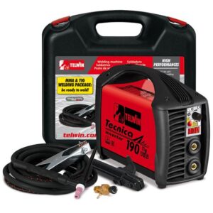 TELWIN Tecnica 190 TIG DC-Lift VRD WIG-Schweißgerät DC 10-170 A mit LIFT Zündung, Set inkl. WIG-Schlauchpaket, Elektrodenhalter, Masseanschlussgarnitur, Druckminderer und Transportkoffer