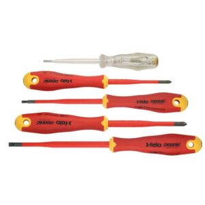 felo Schraubendreher Satz VDE E-Slim Ergonic + Spannungsprüfer 5 tlg. inkl. 2x Schlitz, 2x Phillips, Spannungsprüfer
