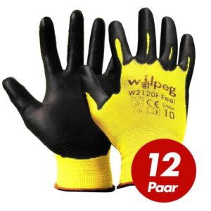 Arbeitshandschuhe: WILPEG W2120F Nylon-Strickhandschuhe PU Feel zum Schutz bei Installations- und Montagearbeiten VPE 12  Paar