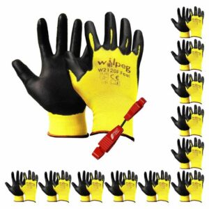 WILPEG 12 Paar W2120F Nylon-Strickhandschuhe PU Feel + Handschuh-Clip im Set