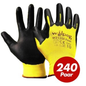 Arbeitshandschuhe: WILPEG W2120F Nylon-Strickhandschuhe PU Feel zum Schutz bei Installations- und Montagearbeiten VPE 240  Paar