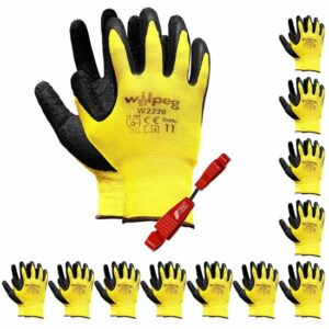 WILPEG 12 Paar W2220 Nylon-Strickhandschuhe Latex + Handschuh-Clip im Set