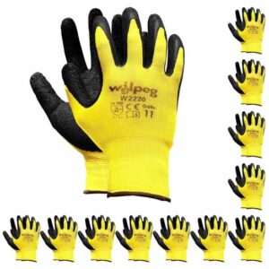WILPEG W2220 Nylon-Strickhandschuhe Latex - atmungsaktiv - Tragegefühl sehr bequem - in der Farbe Gelb - Strickbund vorhanden - VPE 12 Paar