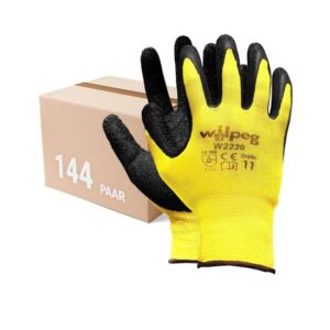 WILPEG W2220 Nylon-Strickhandschuhe Latex - atmungsaktiv - Tragegefühl sehr bequem - in der Farbe Gelb - Strickbund vorhanden - VPE 144 Paar