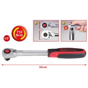 KS-Tools Umschaltknarre SlimPower 920.1290 Ratschenschlüssel, feinverzahnt 1/2" mit 2-Komponentengriff