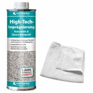 HOTREGA High Tech Imprägnierung Naturstein & Quarz Komposit 250 ml SET + Microfasertuch 40 x 40 cm
