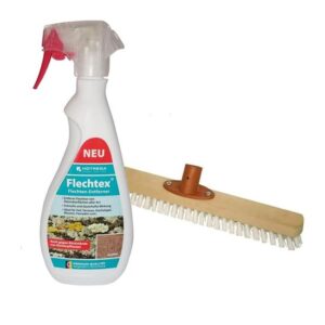 HOTREGA Flechtex Flechten Entferner 750 ml SET + Schrubber 40 cm, Pilz-Entferner, Algen-Enferner, Flechtenentferner, Algenentferner