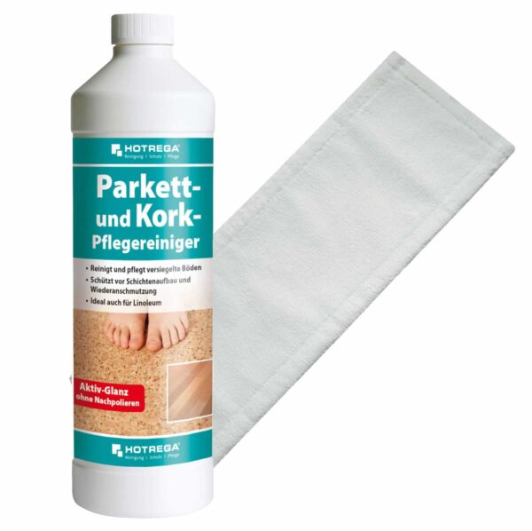 HOTREGA Parkett und Kork Pflegereiniger 1L SET + Microfasermopp 40 cm – Bild 2