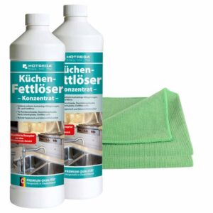 HOTREGA Küchen Fettlöser Konzentrat 2x 1L inkl. 2 Microfasertücher Micro Top, Küchenreiniger, Herdreiniger
