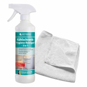 HOTREGA Kühlschrank Hygiene Reiniger 3in1 500 ml SET + Microfasertuch 40 x 40 cm