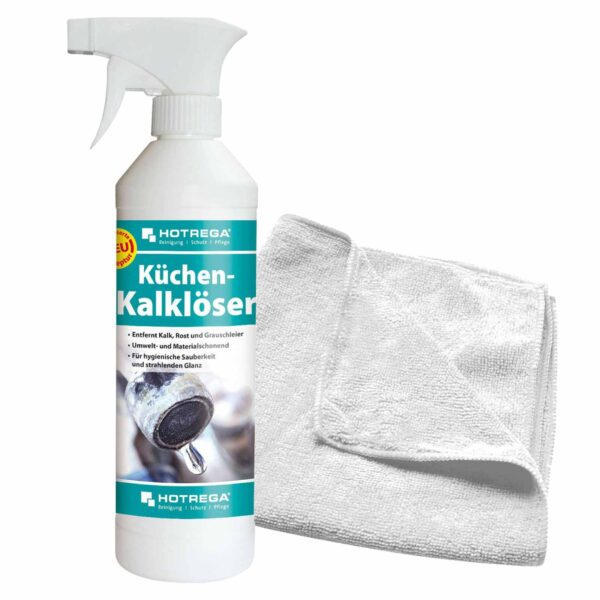 HOTREGA Küchen Kalklöser 500 ml + Microfasertuch 40 x 40 cm – Bild 2