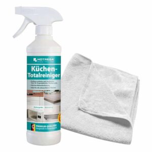 HOTREGA Küchen Totalreiniger 500ml inkl. Microfasertuch - für alle abwaschbaren Flächen, entfernt Fingerabdrücke, Öl, Fett u.v.m.