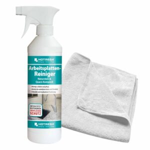 HOTREGA Arbeitsplatten Reiniger Naturstein & Quarz Komposit 500 ml + Microfasertuch 40 x 40 cm