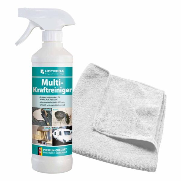 HOTREGA Multi Kraftreiniger Allzweckreiniger Universalreiniger 500 ml + Microfasertuch 40 x 40 cm – Bild 2