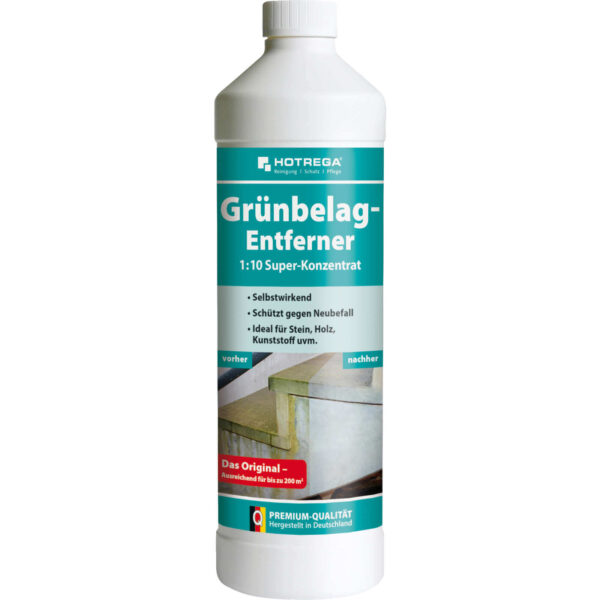 HOTREGA Grünbelagentferner Algen effektiv von Stein Holz Kunststoff und Keramik entfernen 1 L Grünbelag Entferner – Bild 2
