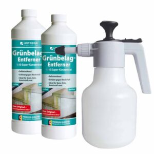 HOTREGA Grünbelag Entferner Super Konzentrat 2L SET + Druckspritze 1,5L - Grünbelagentferner