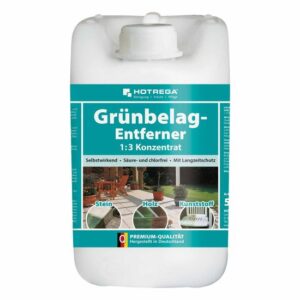 HOTREGA Grünbelagentferner 1:3 Konzentrat 5L - Algen, Grünspan und Grünbeläge entfernen - Einsetzbar auf Stein, Holz und Kunststoff