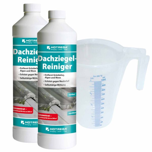 HOTREGA Dachziegel Reiniger Konzentrat 2L SET + Messbecher 1L - für bis zu 200m² – Bild 2