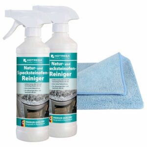 HOTREGA Natur und Specksteinofen Reiniger 2x 500 ml inkl. Microfasertuch Micro Top - Ofenreiniger, Spezialreiniger, Specksteinreiniger