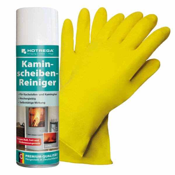 HOTREGA Kaminscheiben Reiniger 300 ml SET + NITRAS Handschuhe Gr. 10 – Bild 2
