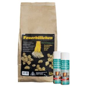 HOTREGA Kaminscheiben Reiniger 2x 300 ml inkl. Feuerbällchen 2,5 kg, Glasreiniger, Kaminglasreiniger, Feueranzünder