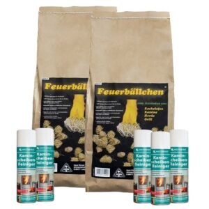 HOTREGA Kaminscheiben Reiniger 5x 300 ml inkl. Feuerbällchen 5kg, Glasreiniger, Kaminglasreiniger, Feueranzünder