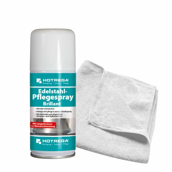HOTREGA Edelstahl Pflegespray Brillant 150 ml + Microfasertuch 40 x 40 cm – Bild 2