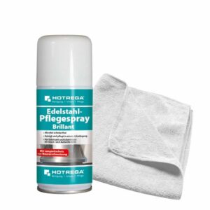 HOTREGA Edelstahl Pflegespray Brillant 150 ml + Microfasertuch 40 x 40 cm