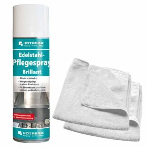 HOTREGA Edelstahl Pflegespray Brillant 500 ml SET + 2x Microfasertuch 40 x 40 cm