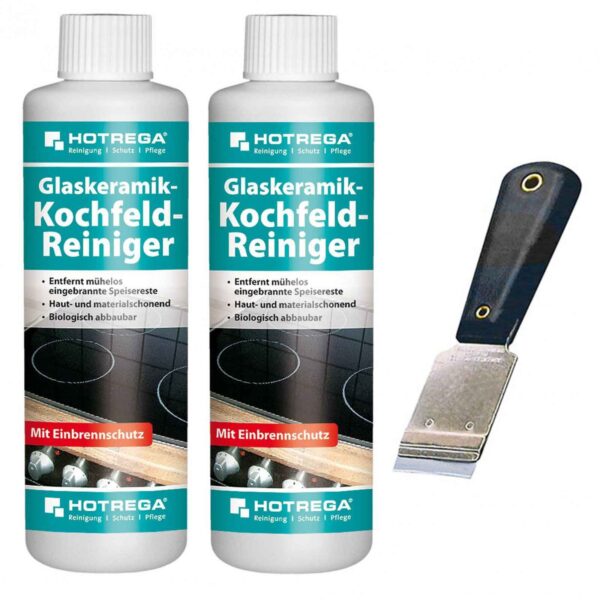 HOTREGA 2x Glaskeramik Kochfeld Reiniger 250 ml SET + Kochfeldschaber – Bild 2