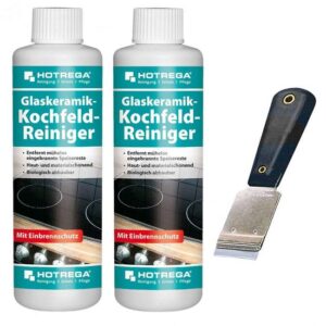 HOTREGA 2x Glaskeramik Kochfeld Reiniger 250 ml SET + Kochfeldschaber