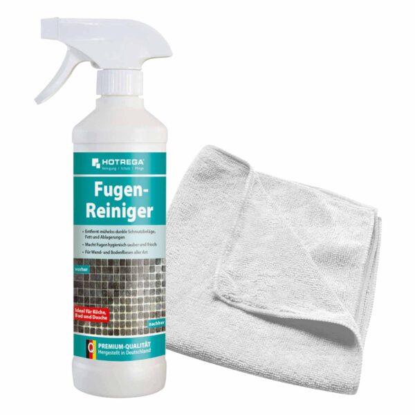 HOTREGA Fugenreiniger 500 ml + Microfasertuch 40x40 cm, Set, Reinigungsmittel, Fugen, Auffrischer, Fliesenreiniger – Bild 2