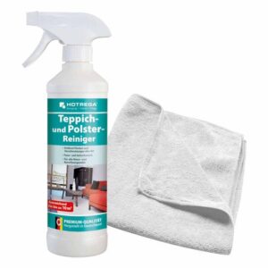 HOTREGA Teppich und Polster Reiniger 500 ml + Microfasertuch 40 x 40 cm, Textilreiniger, materialschonend