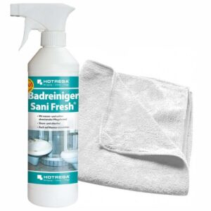 HOTREGA Badreiniger Sani Fresh 500 ml Sprühflasche SET + Microfasertuch 40 x 40 cm