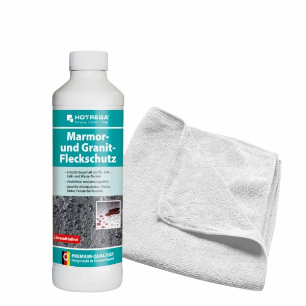 HOTREGA Mamor Granit Fleckschutz 500ml Naturstein Imprägnierung + Microfasertuch – Bild 2