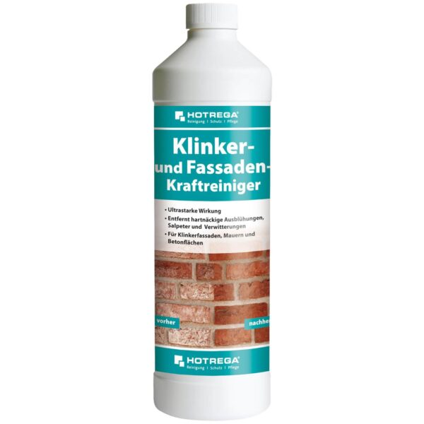 HOTREGA Klinker- und Fassaden-Kraftreiniger, Steinreiniger, Terrassenreiniger, Konzentrat 1 L – Bild 2