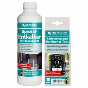 HOTREGA Kaffeemaschinen Reiniger & Entkalker, 10 Tabs + Entkalker Konzentrat 500ml, für Kaffeevollautomaten, Espressomaschinen, Padmaschinen