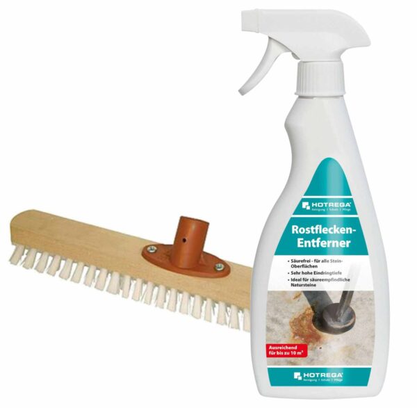 HOTREGA Rostflecken Entferner 500 ml Profi-Reiniger entfernt schonend und zuverlässig eingezogene Rostablagerungen + Schrubber, Wischer 40cm – Bild 2