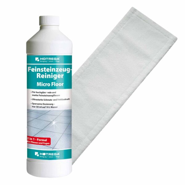 HOTREGA Feinsteinzeug Reiniger Microfloor 1 L Konzentrat SET + Microfasermopp 40 cm – Bild 2