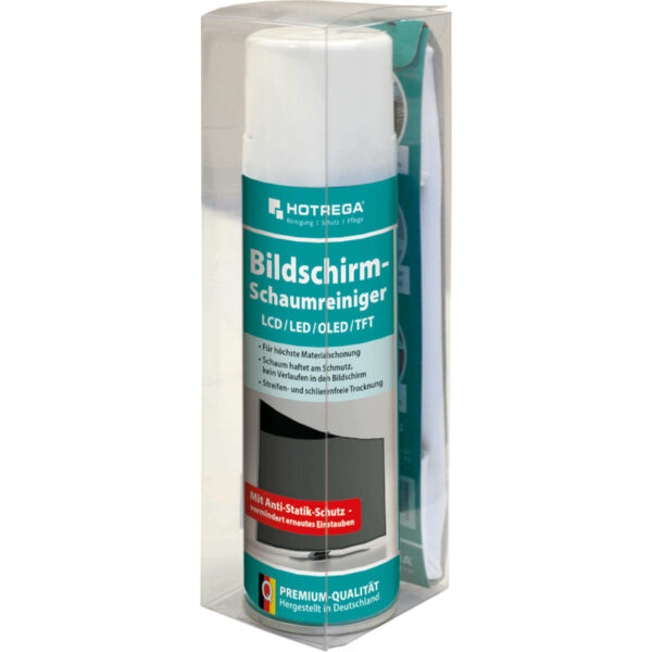HOTREGA Bildschirm Schaumreiniger LCD LED OLED TFT Plasma 300 ml, Mikrofasertuch – Bild 2