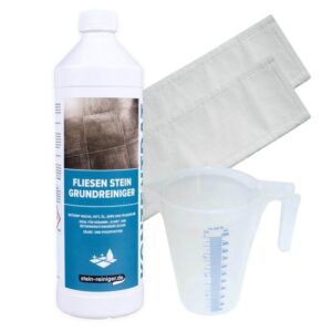 stein-reiniger.de: Fliesen Stein Grundreiniger Konzentrat 1 L, 2 Stück Microfasermopp, Messbecher 1 L SET