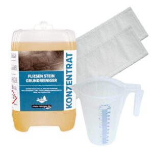 stein-reiniger.de: Fliesen Stein Grundreiniger Konzentrat 5 L, 2 Stück Microfasermopp, Messbecher 1 L SET
