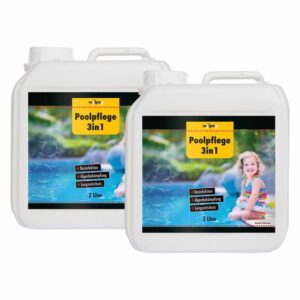Wilpeg Poolpflege 3in1 2 Liter, Chlor Desinfektion, Algenentferner, Langzeitschutz, für Pools und Planschbecken