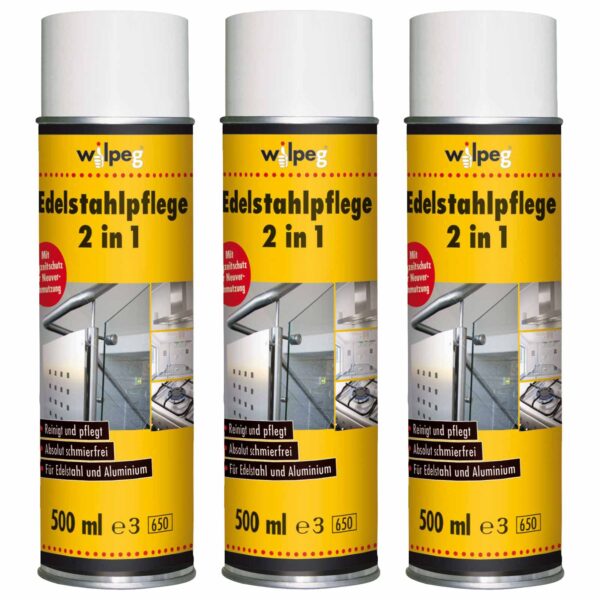 WILPEG Edelstahlpflege 2in1 500 ml, Pflegespray für Metall Edelstahl Alu Reinigungs-Spray – Bild 2