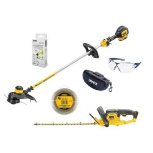 DeWALT Gartenpflege-Set 18V - mit Akku-Rasentrimmer, Akku-Heckenschere, Augenschutz, Gehörschutz und Zubehör-Set + Akku-Set und Ladegerät oder BASIC Version