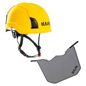 KASK Schutzhelm Zenith Industrie-Kletterhelm, Drehrad, EN50365, EN397 + KASK Nackenschutz grau mit BG Bau Förderung