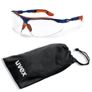 UVEX Schutzbrille i-vo 9160265 blau-orange klar im Set inkl. Mikrofaser-Beutel - kratzfest, beschlagfrei - Sicherheitsbrille, Arbeitsschutzbrille