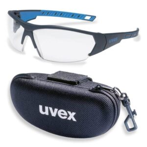 UVEX Schutzbrille i-works 9194171 anthrazit / blau mit UV-Schutz im Set inkl. Brillenetui - leichte und sportliche Sicherheitsbrille, Arbeitsschutzbrille